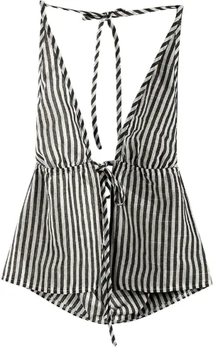 SweatyRocks Women's Sexy Striped Tie Front Halter Tops Sleeveless Drawstring Summer Cami Tops
