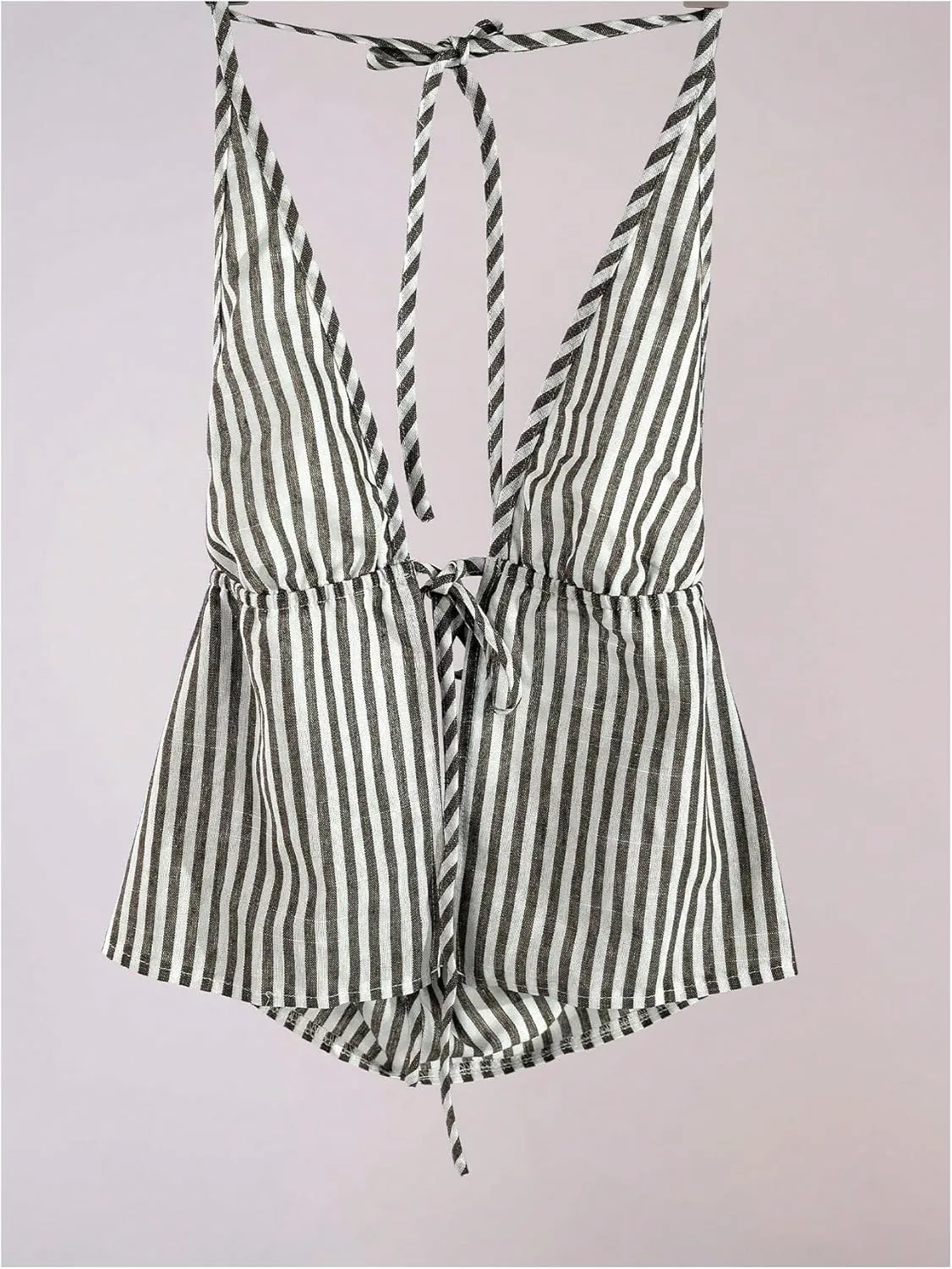 SweatyRocks Women's Sexy Striped Tie Front Halter Tops Sleeveless Drawstring Summer Cami Tops