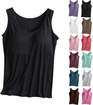 Tank Top for Women with Built in Bra Summer Sleeveless Spaghetti Strap Basic Padded Tanks Workout Yoga Camisole Tops