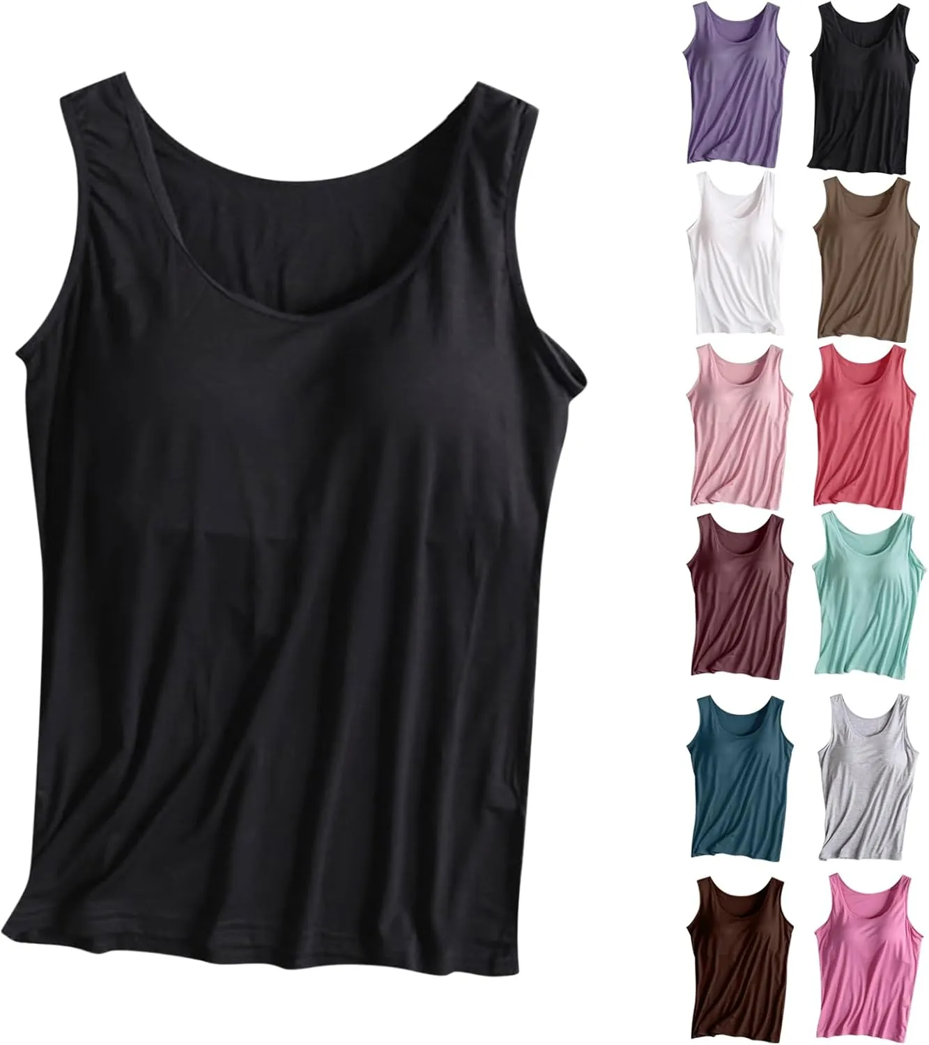 Tank Top for Women with Built in Bra Summer Sleeveless Spaghetti Strap Basic Padded Tanks Workout Yoga Camisole Tops