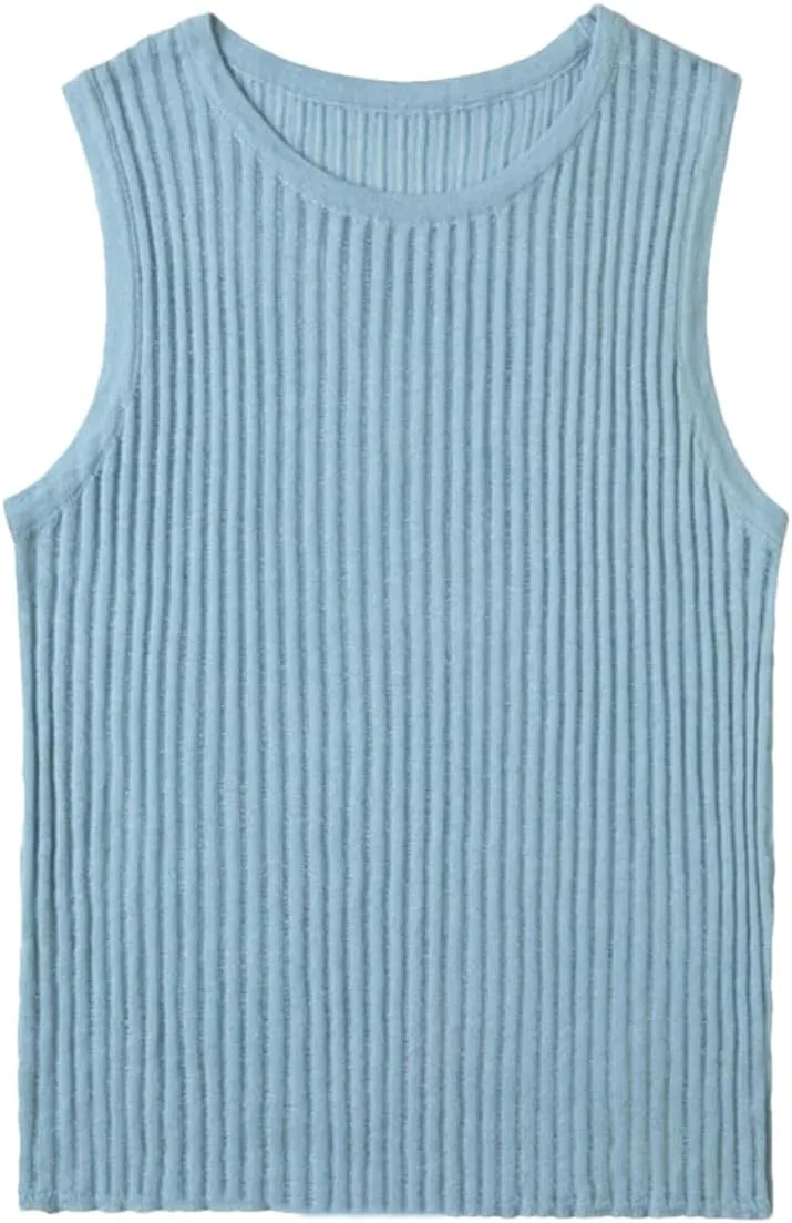 Tank Top for Women Wool Solid Tanks Striped Through Hollow Out Women Tops Sleeveless Elastic Tops
