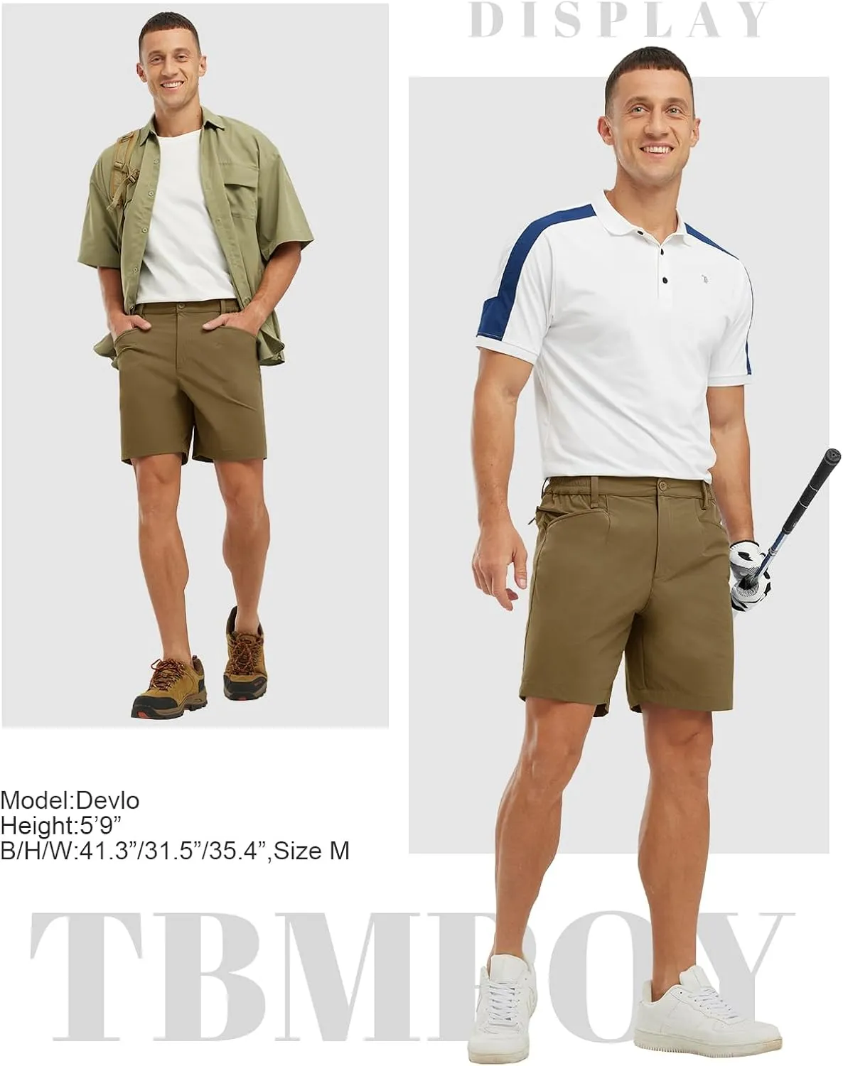 TBMPOY Men's Golf Shorts 7" Stretch Dress Casual Elastic Waist Short Quick Dry Lightweight Hiking Shorts with 4 Pockets