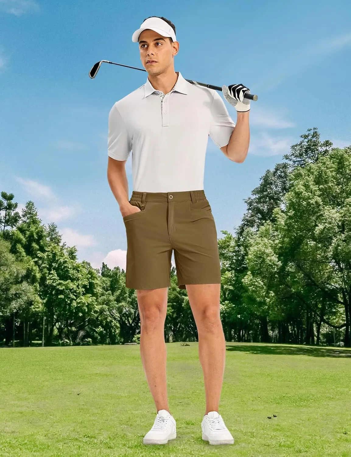 TBMPOY Men's Golf Shorts 7" Stretch Dress Casual Elastic Waist Short Quick Dry Lightweight Hiking Shorts with 4 Pockets