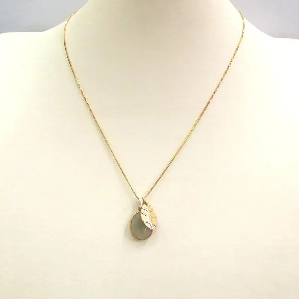 Teal Blue Agate Oval with Leaf Single Pendant