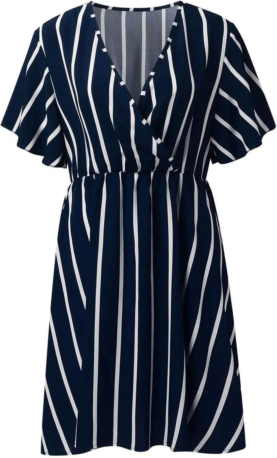 Thatrich Plus Size Dresses for Women V Neck Striped Short Dress Summer Boho Beach Sundress Casual Loose Mini Skater Dresses