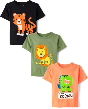 The Children's Place Baby and Toddler Boys' Animal Short Sleeve Graphic T-Shirts, Multipack