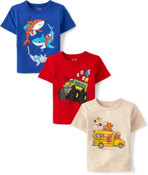 The Children's Place Baby and Toddler Boys' School Days Short Sleeve Graphic T-Shirts, Multipack