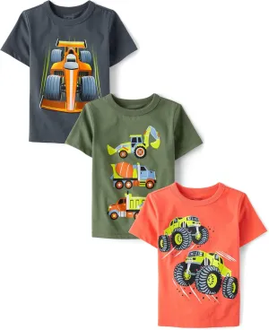 The Children's Place Baby and Toddler Boys' Vehicle Short Sleeve Graphic T-Shirts, Multipack
