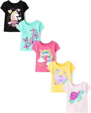 The Children's Place Baby and Toddler Girls' Animal Short Sleeve Graphic T-Shirts, Multipack