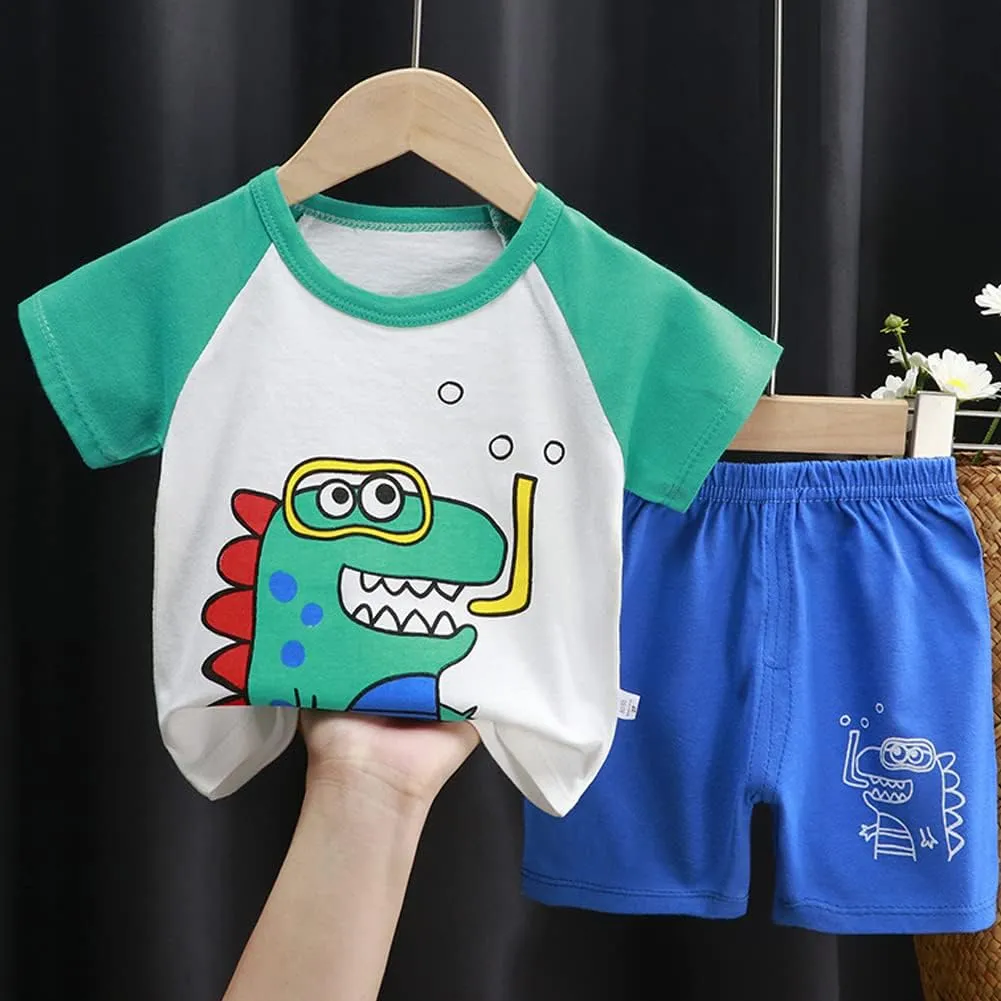 Toddler Boys T-Shirts and Shorts 4 Pcs Dinosaur Short Set Summer Clothes Outfit