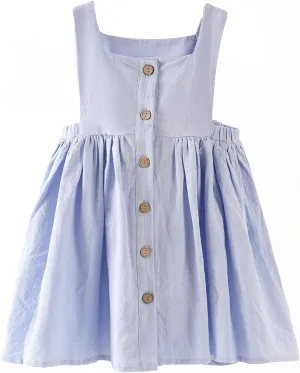 Toddler Girl Cotton Linen Summer Dress Suspender Sleeveless Button Beach Girls Sundress