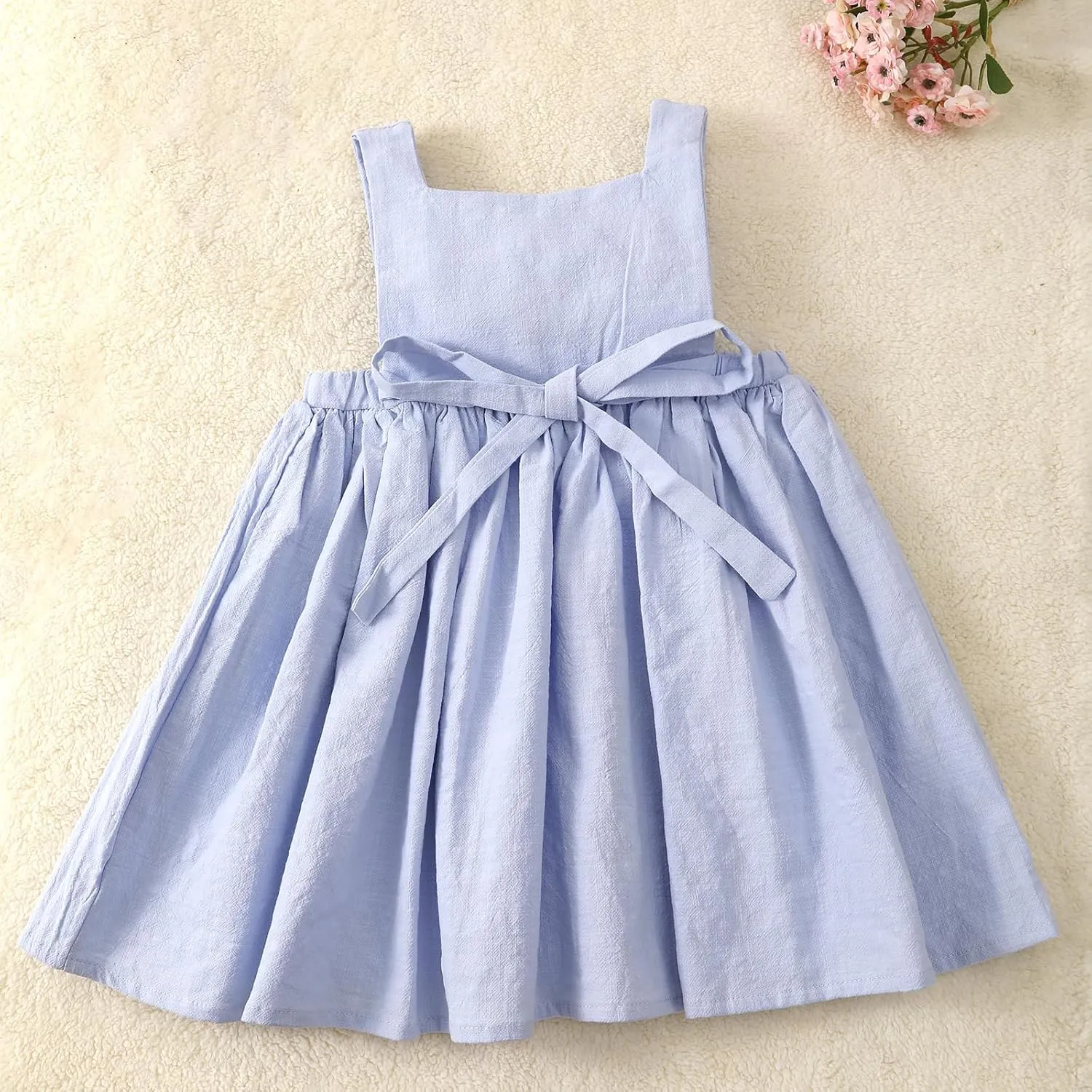 Toddler Girl Cotton Linen Summer Dress Suspender Sleeveless Button Beach Girls Sundress