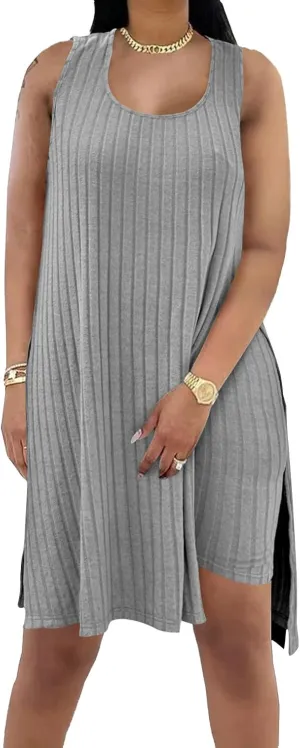 TOPSRANI Womens Two Piece Outfits Tracksuit Casual Sweatsuits Sleeveless Solid Ribbed Pullover Lounge Shorts Pant Sets