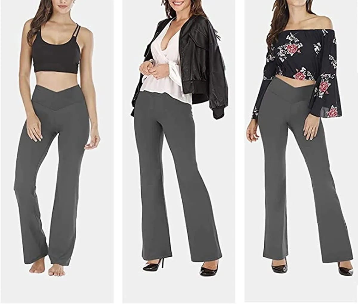 TOPYOGAS Women's Casual Bootleg Yoga Pants V Crossover High Waisted Flare Workout Pants Leggings