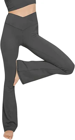 TOPYOGAS Women's Casual Bootleg Yoga Pants V Crossover High Waisted Flare Workout Pants Leggings