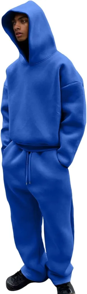 Two Piece Hoodie Sets For Men Fleece Warm Drawstring Pullover Shirts Long Sleeve Baggy Sweatpants Workout Jogger Sets