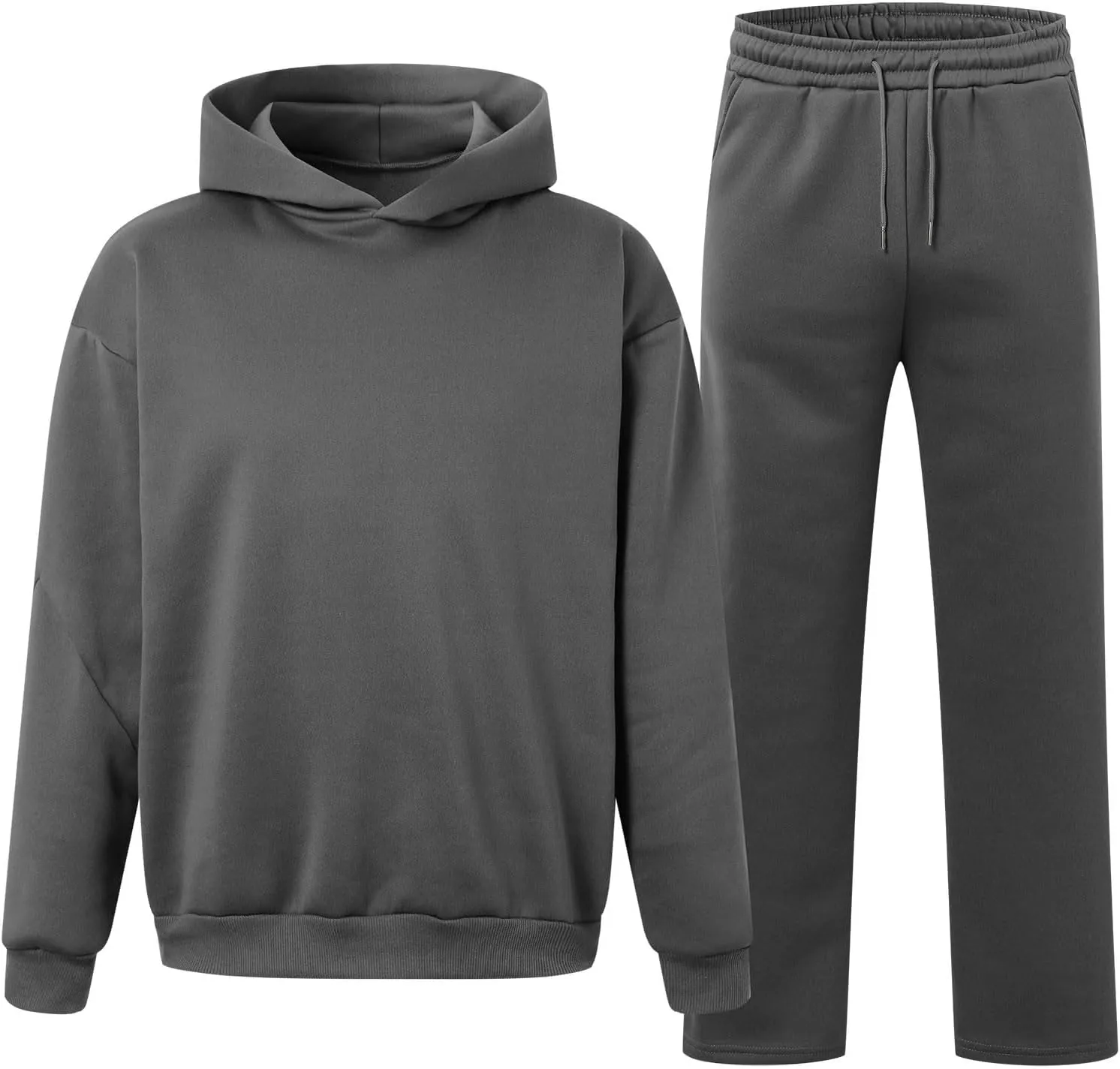 Two Piece Hoodie Sets For Men Fleece Warm Drawstring Pullover Shirts Long Sleeve Baggy Sweatpants Workout Jogger Sets