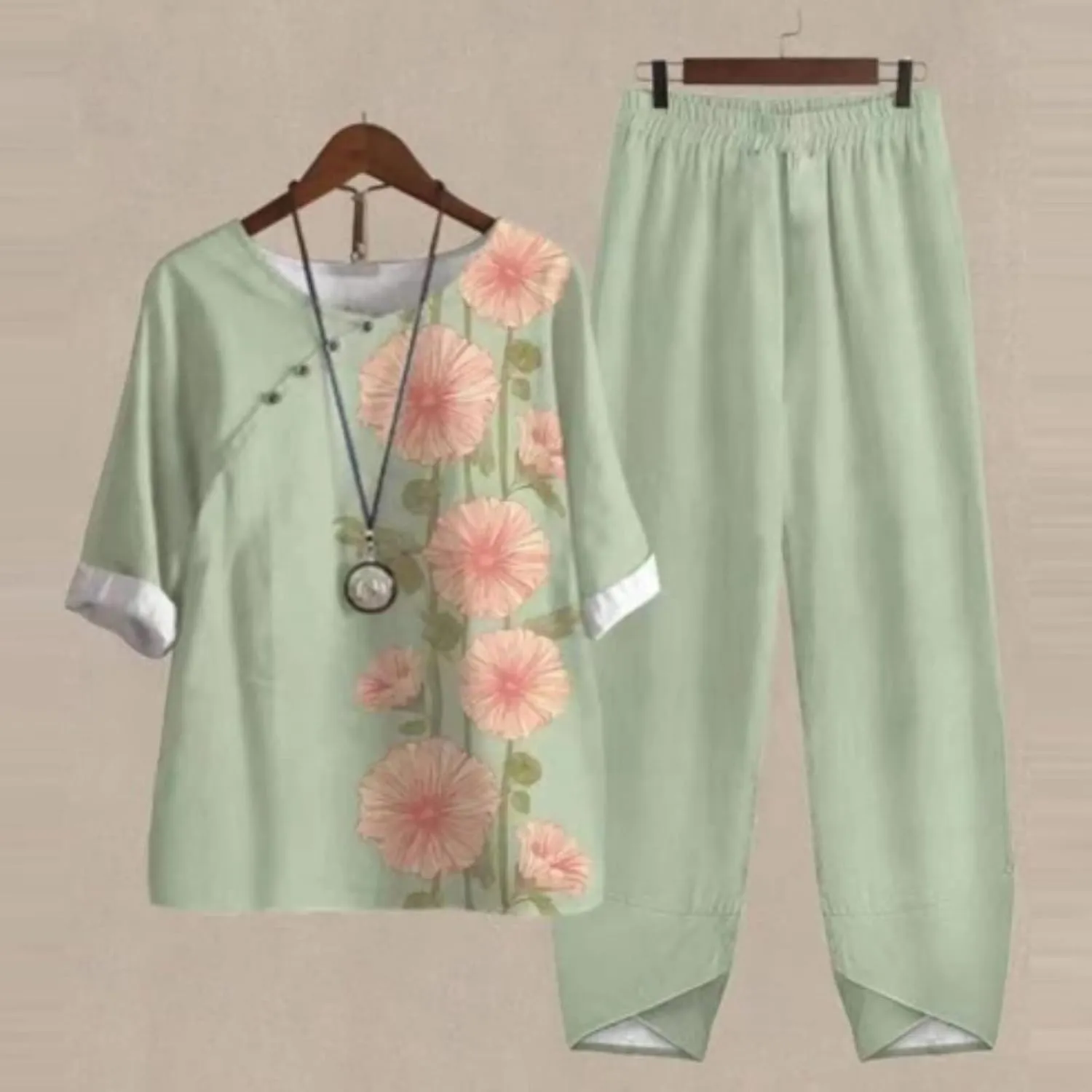 Two Piece Outfits for Women 2025 Women's Casual Linen Button Shirt High Waist Loose Curvy Straight Leg Pant