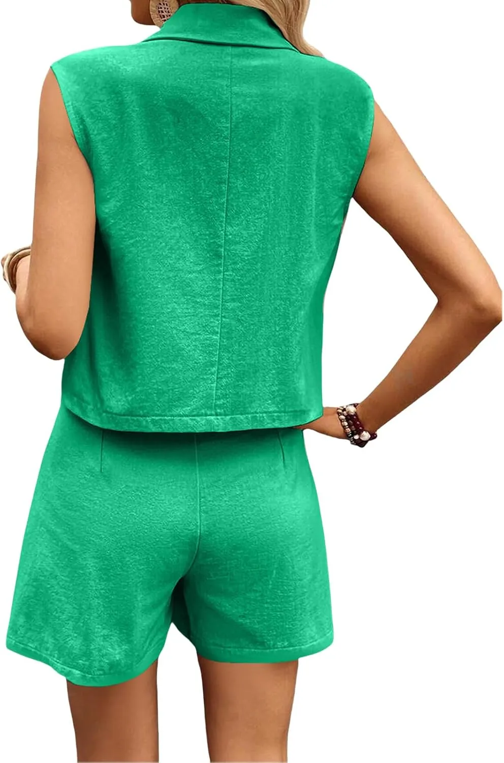 Two Piece Sets for Women Dressy Summer Sleeveless Blazer Vest and High Waist Shorts Suit Business Casual Outfits