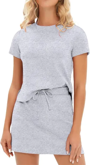 Two Piece Skirt Set for Women Casual Summer 2 Piece Short Sleeve T-shirt and Tennis Skort Dressy Matching Sweatsuits