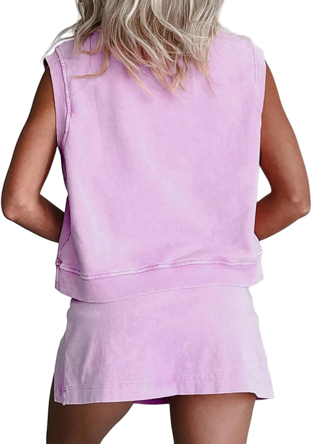 Two Piece Skirt Set for Women Summer Casual Crew Neck Sleeveless Tank Top and Skorts Shorts Matching Sets