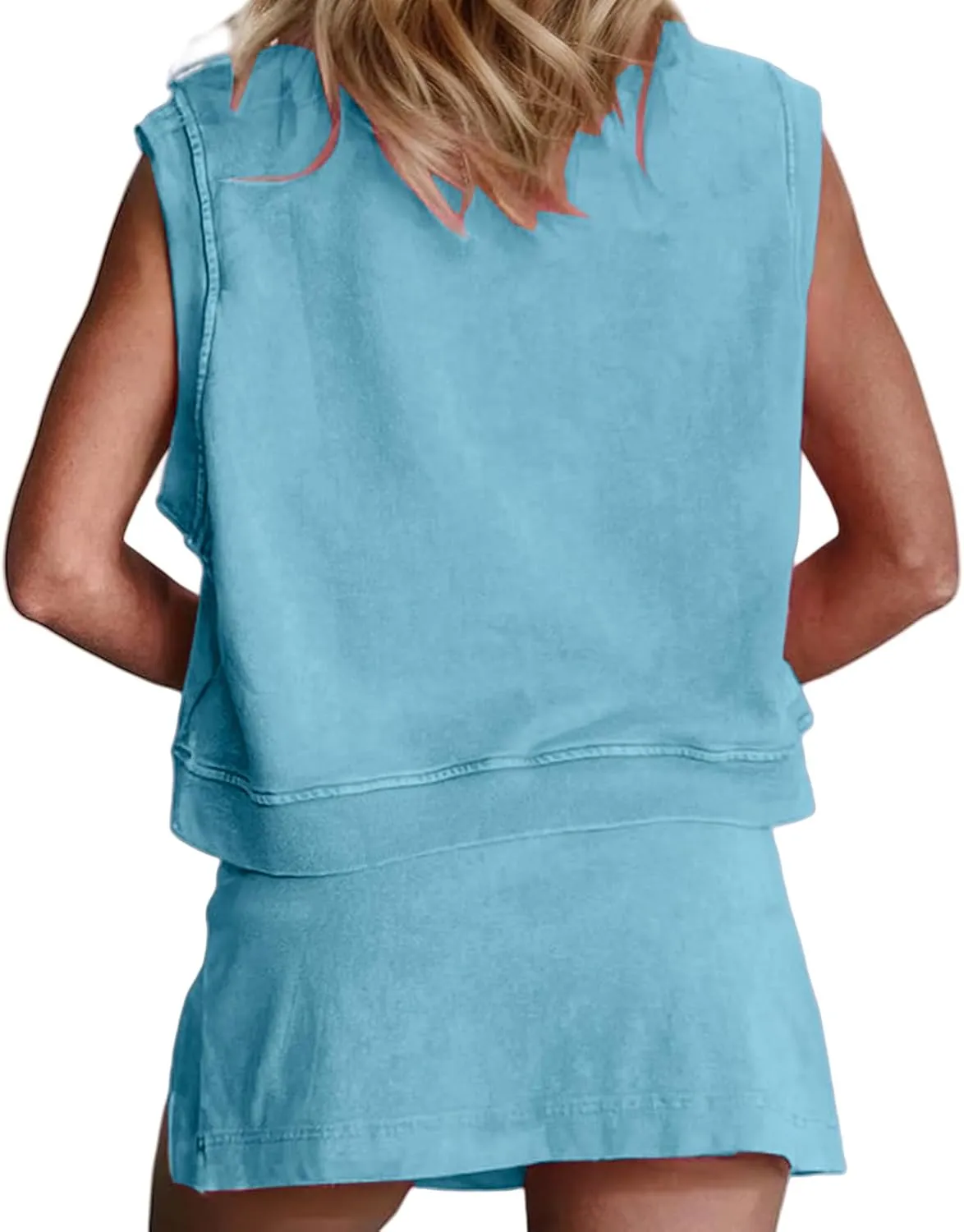 Two Piece Skirt Set for Women Summer Casual Crew Neck Sleeveless Tank Top and Skorts Shorts Matching Sets