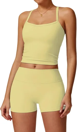 Two Piece Workout Sets For Women Tank Top Matching High Waist Booty Lifting Shorts Gym Yoga Active Wear Outfits