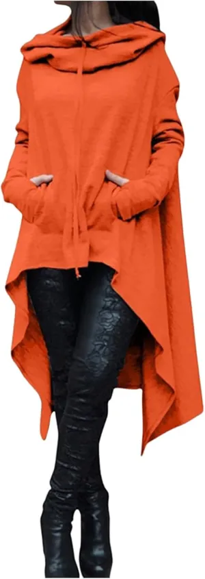uSecee Hoodies for Women Long Sleeve Irregular Hem Long Hooded Sweatshirts Witch Halloween Pullover Loose Casual Tunic Tops