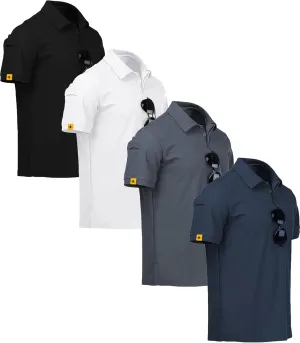 V VALANCH Polo Shirts for Men 4 Pack Short Sleeve Cool Dri Collared Tennis Golf Shirts