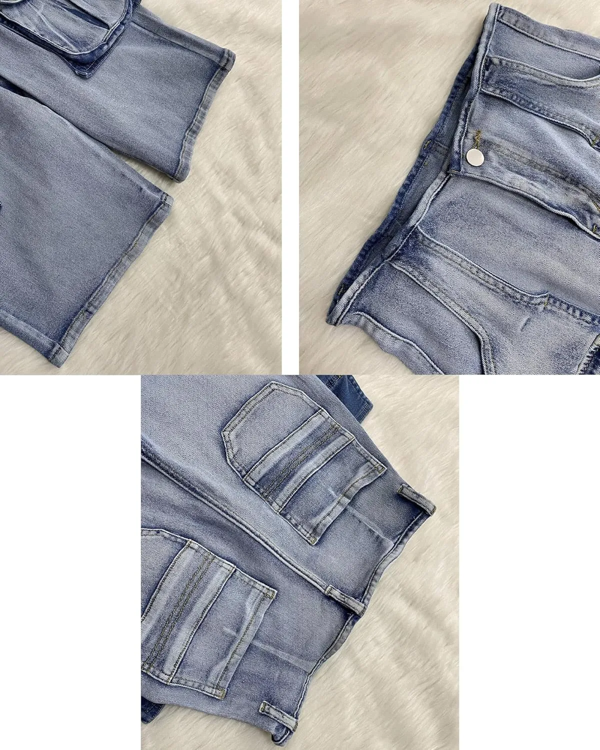 Vakkest Women's High Waisted Denim Cargo Shorts Bermuda Straight Leg Casual Summer Long Jean Shorts with Pockets