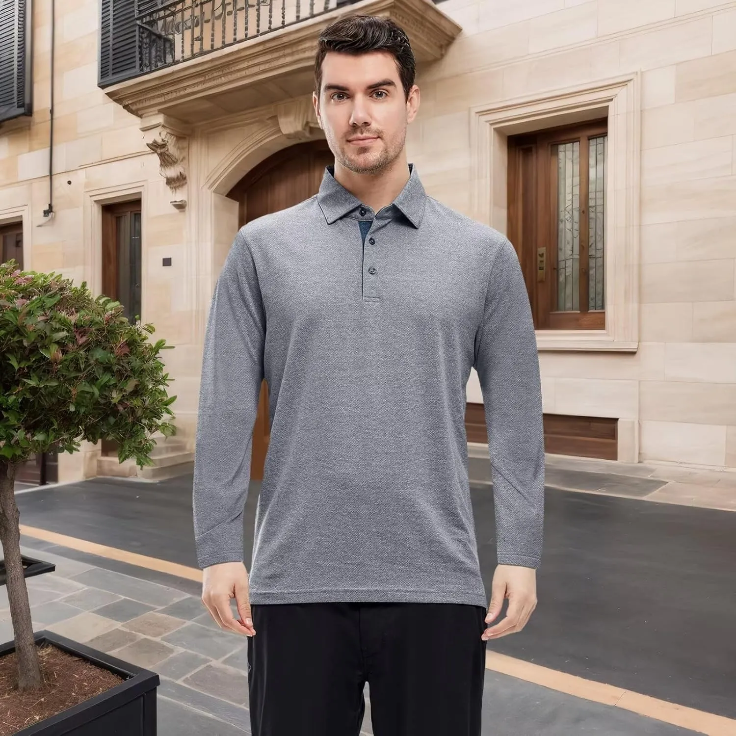 VEBOON Men's Polo Shirts Long and Short Sleeve Cotton Blend Heather Moisture Wicking Casual Collared Shirts
