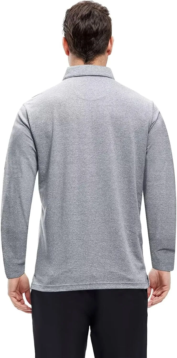 VEBOON Men's Polo Shirts Long and Short Sleeve Cotton Blend Heather Moisture Wicking Casual Collared Shirts