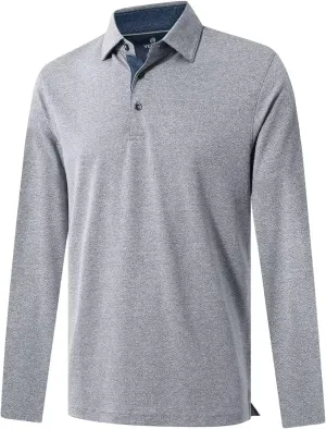 VEBOON Men's Polo Shirts Long and Short Sleeve Cotton Blend Heather Moisture Wicking Casual Collared Shirts