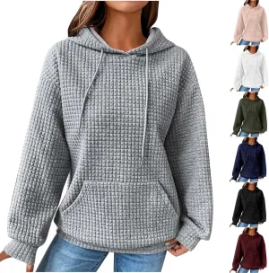 Waffle Hoodie Sweatshirts for Women Long Sleeve Shirts Fall Casual Tops Blouse Plaid Pullover with Pocket 2024, Small