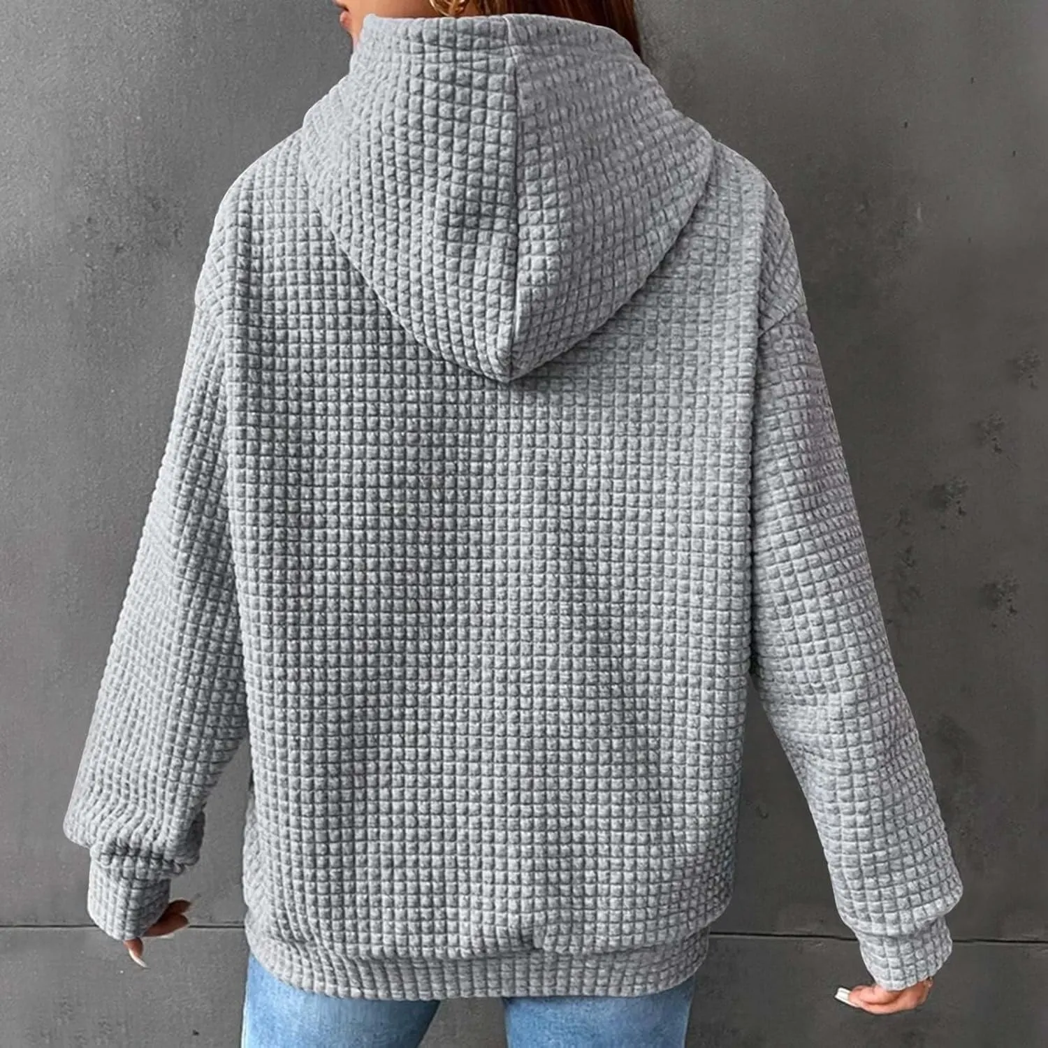Waffle Hoodie Sweatshirts for Women Long Sleeve Shirts Fall Casual Tops Blouse Plaid Pullover with Pocket 2024, Small