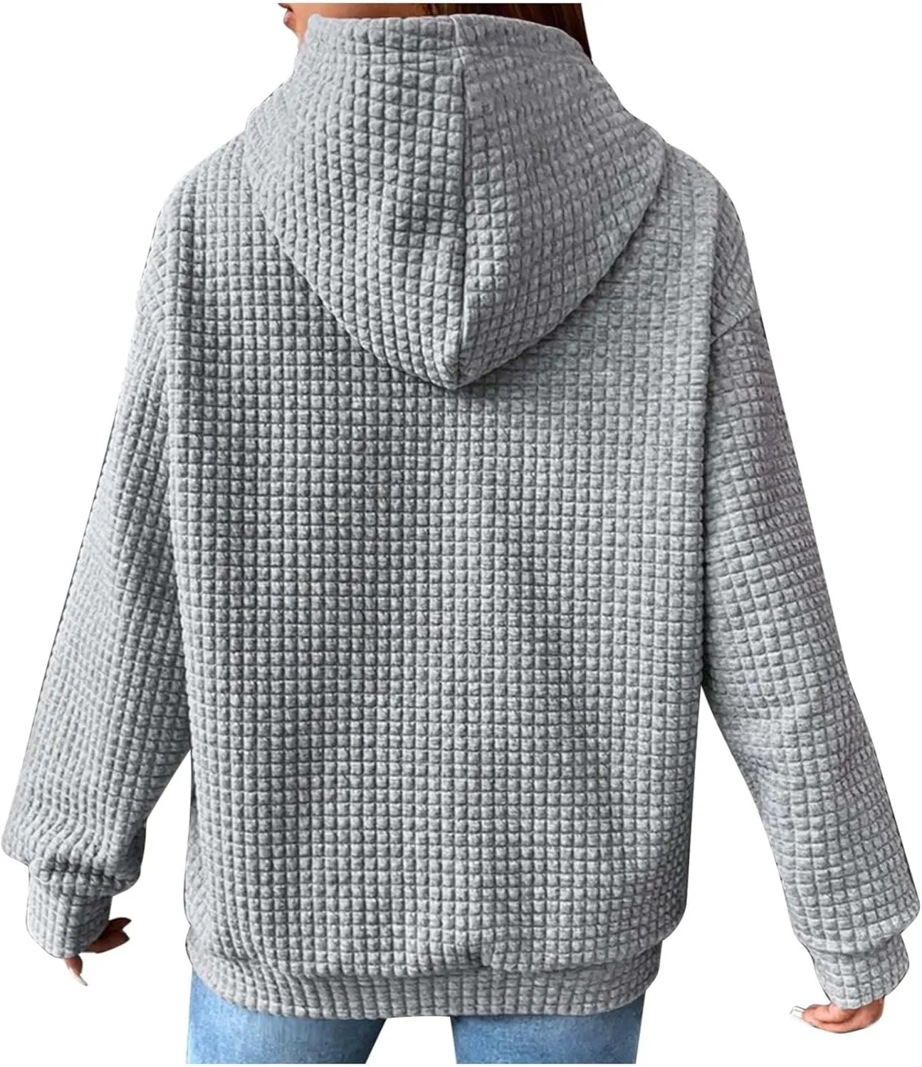 Waffle Hoodie Sweatshirts for Women Long Sleeve Shirts Fall Casual Tops Blouse Plaid Pullover with Pocket 2024, Small