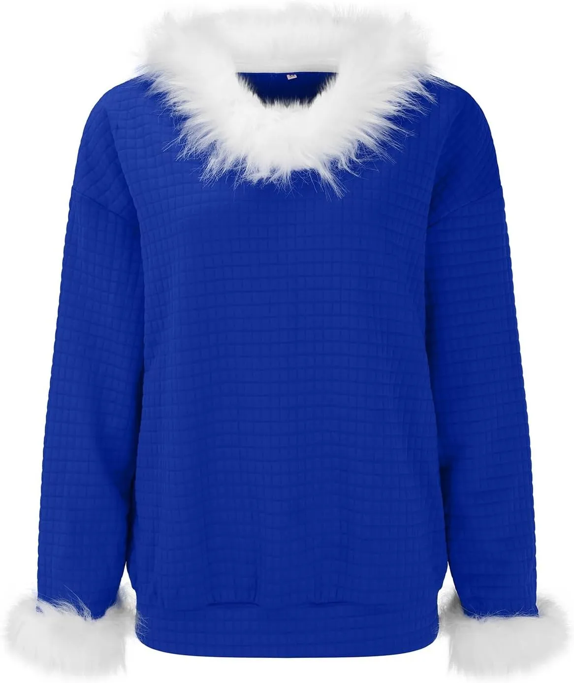 Waffle Knit Christmas Sweaters for Women Faux Fur Trim Pullover Holiday Hoodie Hooded Oversized Sweatshirt Tunic Tops
