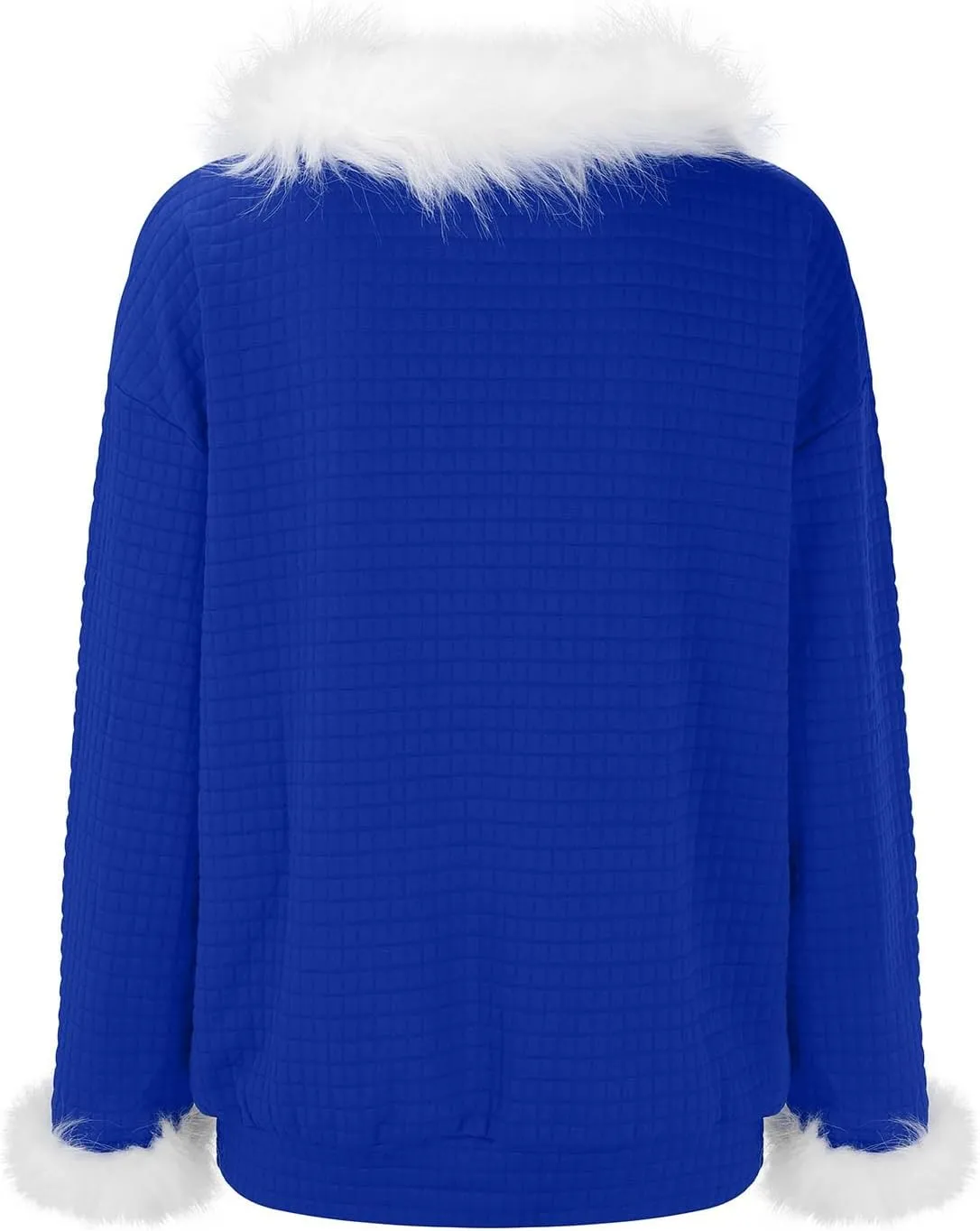 Waffle Knit Christmas Sweaters for Women Faux Fur Trim Pullover Holiday Hoodie Hooded Oversized Sweatshirt Tunic Tops