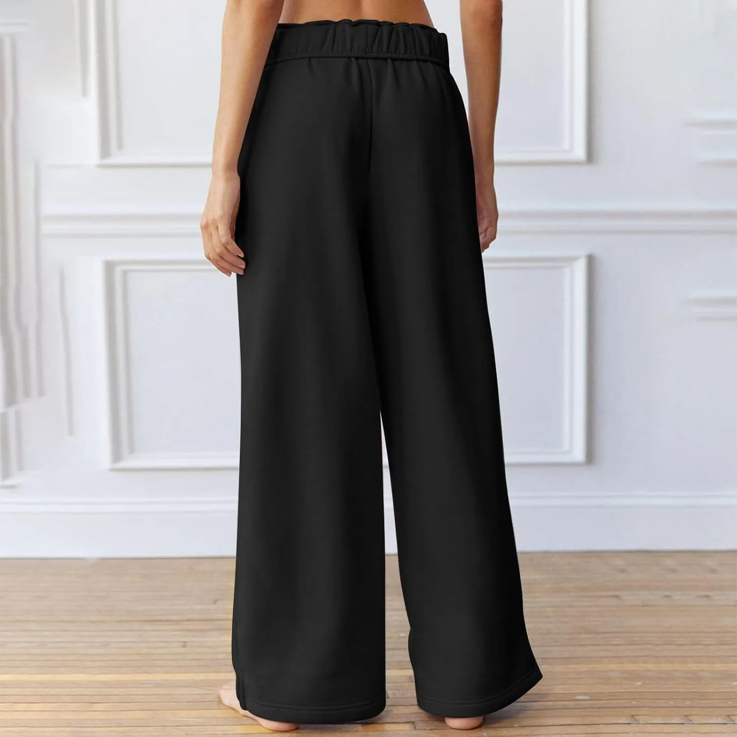 Wide Leg Sweatpants for Women Drawstring High Waisted Lounge Trousers Elastic Waist Baggy Casual Pants with Pockets