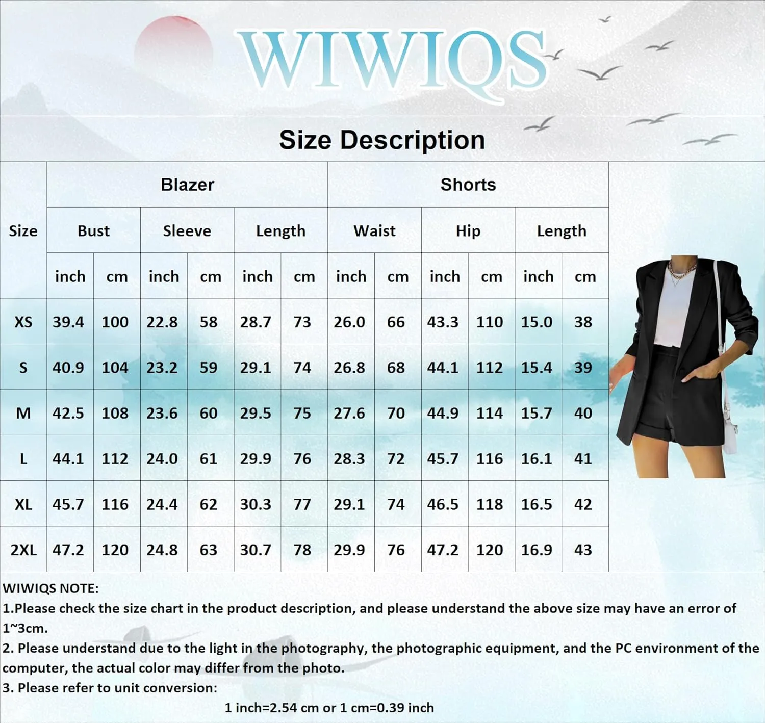 WIWIQS Women's 2 Piece Casual Long Sleeve Blazer Open Front Solid Short Pants Suit Sets