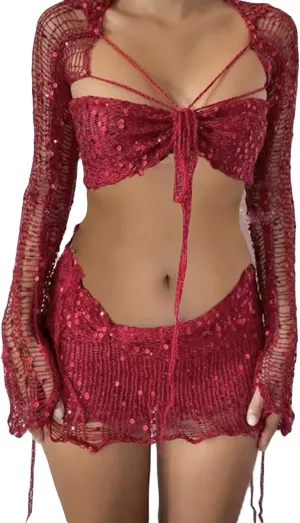 Women Beach Matching Top Skirts Swimwear Kimono Cover Up Sets for Women Swimwear Sets