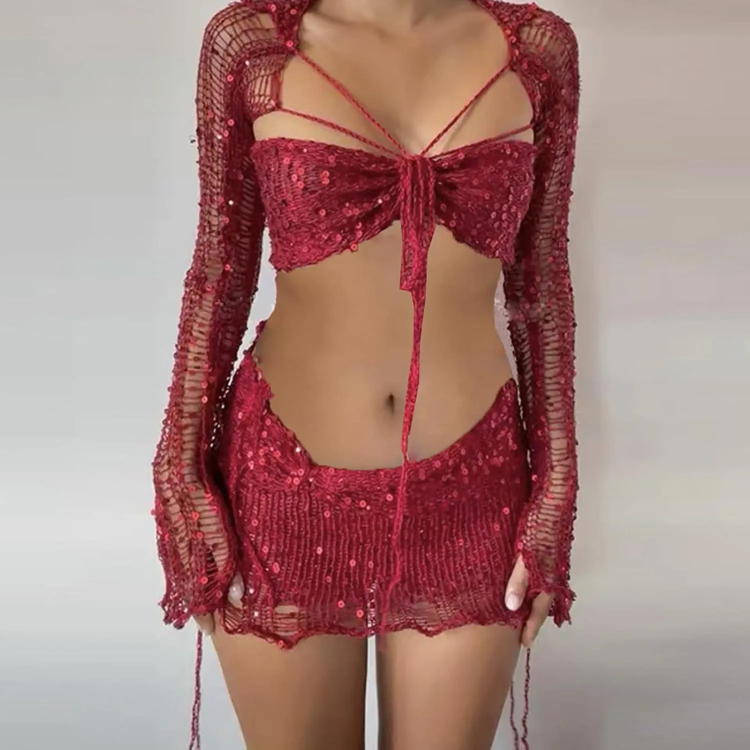 Women Beach Matching Top Skirts Swimwear Kimono Cover Up Sets for Women Swimwear Sets