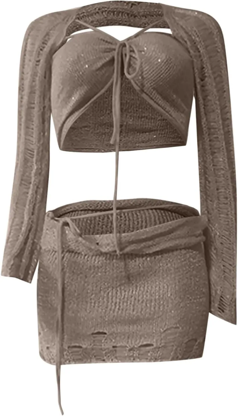 Women Beach Matching Top Skirts Swimwear Kimono Cover Up Sets for Women Swimwear Sets