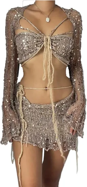 Women Beach Matching Top Skirts Swimwear Kimono Cover Up Sets for Women Swimwear Sets
