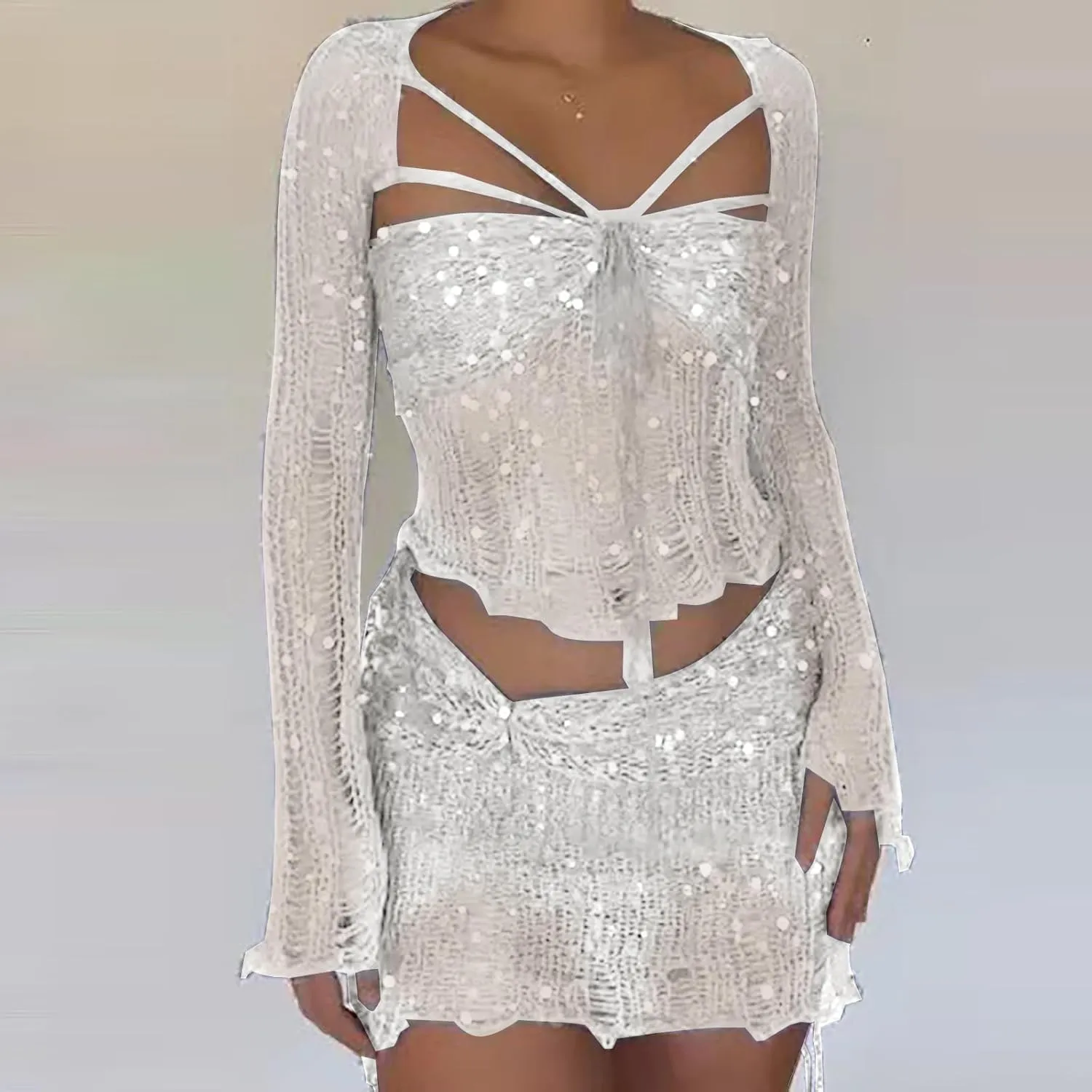 Women Beach Matching Top Skirts Swimwear Kimono Cover Up Sets for Women Swimwear Sets