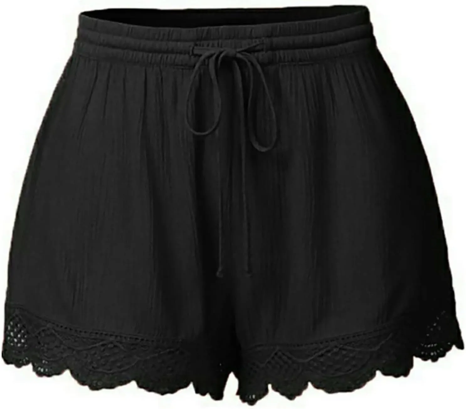 Women Casual Shorts Summer Floral Lace Plus Size High Waist Drawstring Dressy Yoga Shorts Soft Trendy Beach Clothes