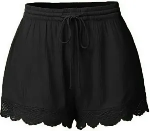 Women Casual Shorts Summer Floral Lace Plus Size High Waist Drawstring Dressy Yoga Shorts Soft Trendy Beach Clothes
