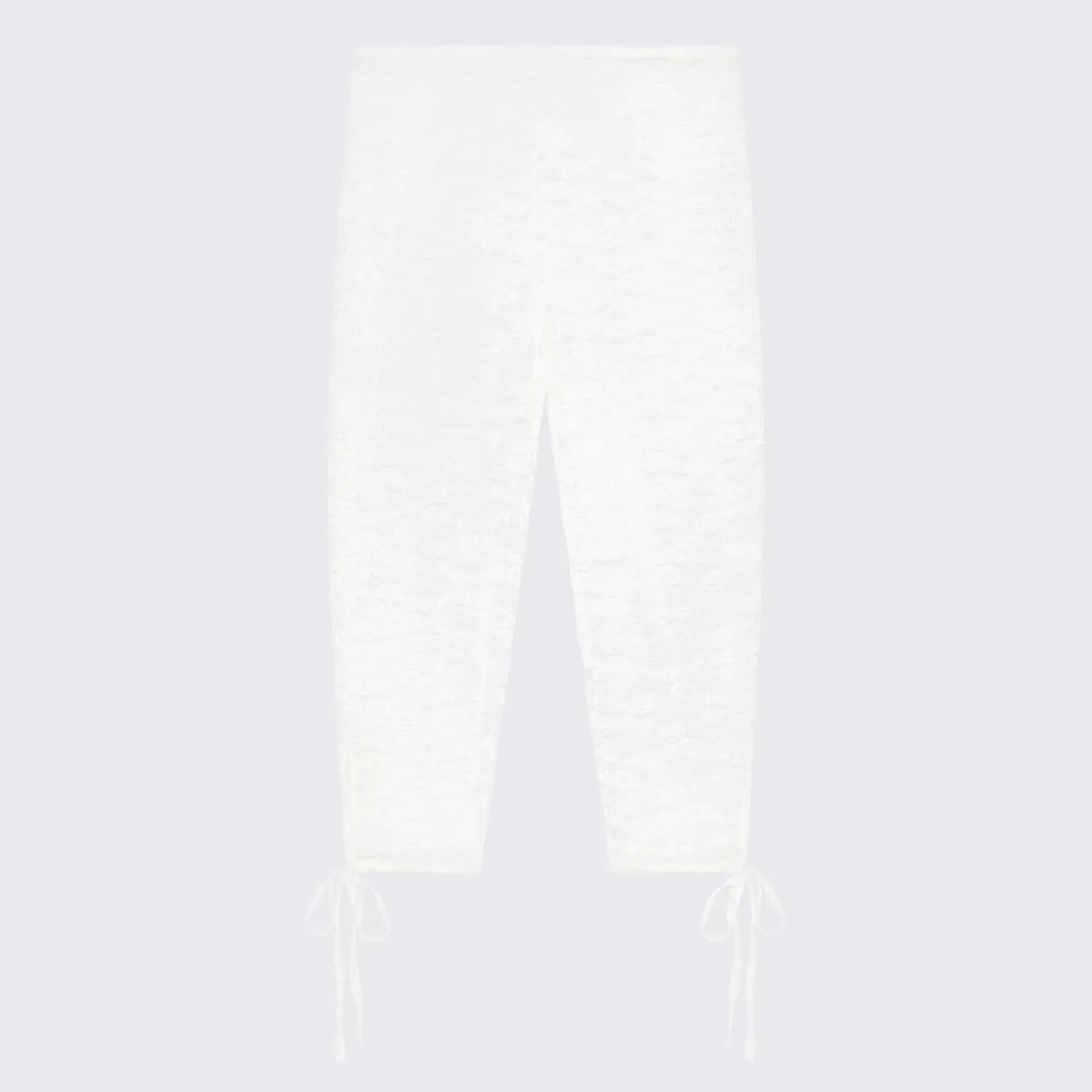 Women Floral Lace Sheer Mesh Capri Pants See-Through Elastic High Waist Bandage Cutout Leggings Trousers