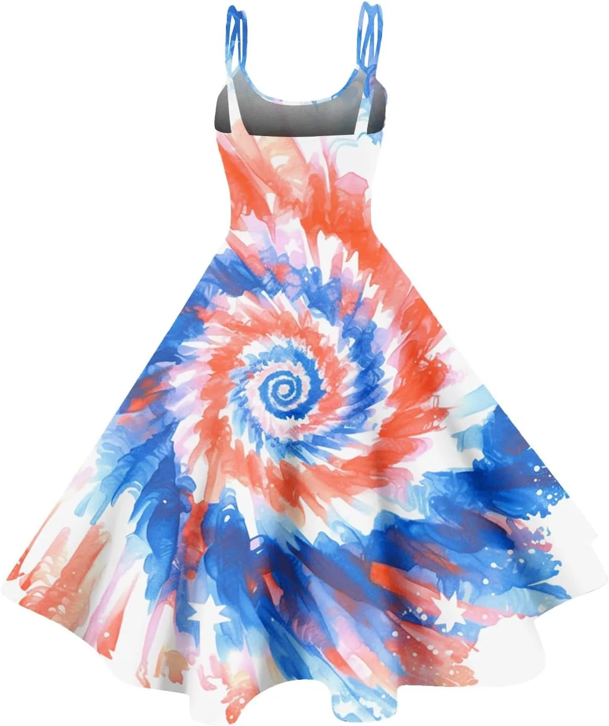Women Fourth of July Dress Midi Red White and Blue Dresses Spaghetti Strap USA Flag Dress Holiday Festival Dresses