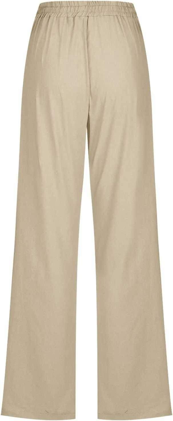Women Linen Blend Summer Baggy Palazzo Lounge Pants Low Waist Ankle Length Slim-Fit Palazzo Lounge Pants Office